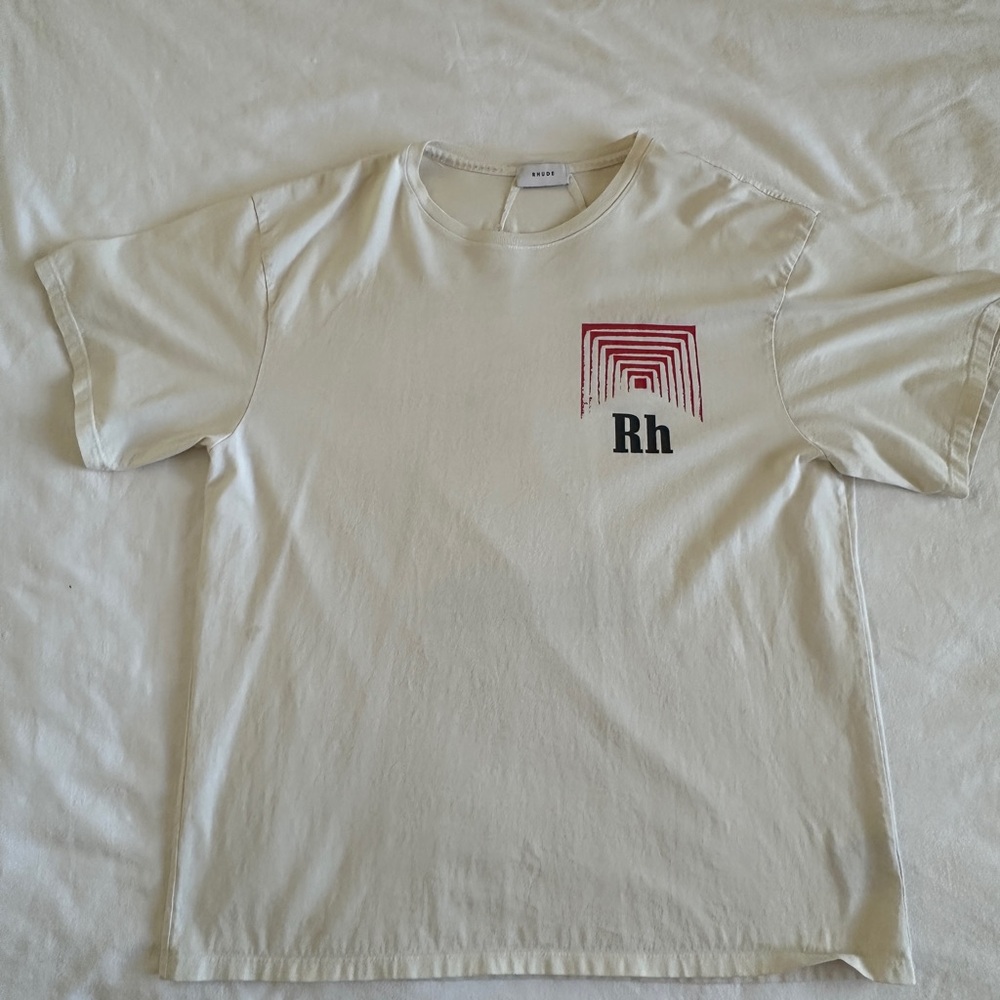 Rhude Cream and Red Short Sleeve Tee